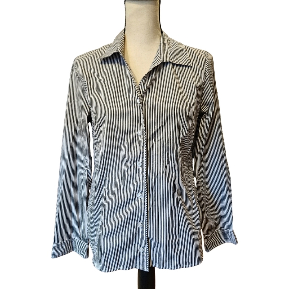 Christopher & Banks Black and White Striped Button Up